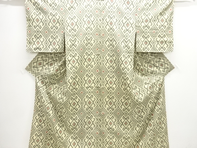 JAPANESE KIMONO / ANTIQUE OMESHI / TAISHO ROMAN STYLE / WOVEN RHOMBUS